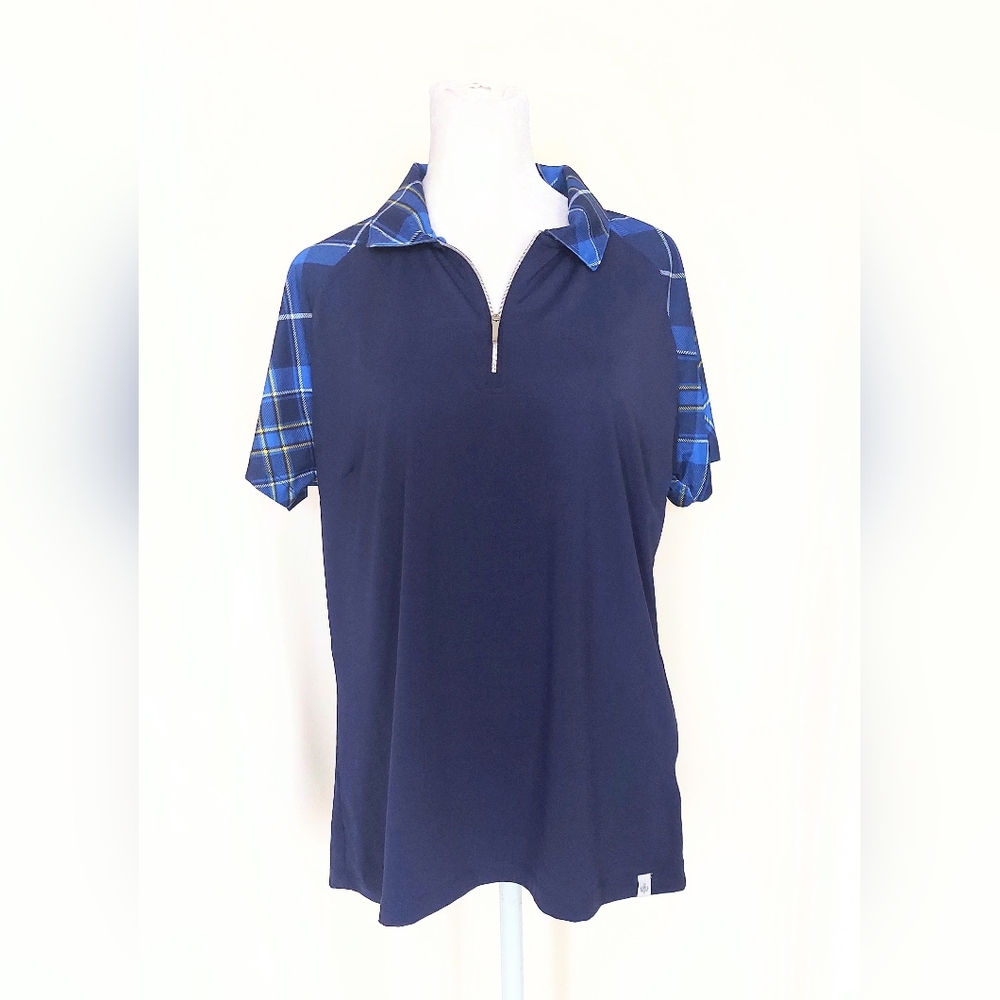 Lady Hagen 1/4 Zip Short Sleeve Golf Polo Shirt Blue Size Large